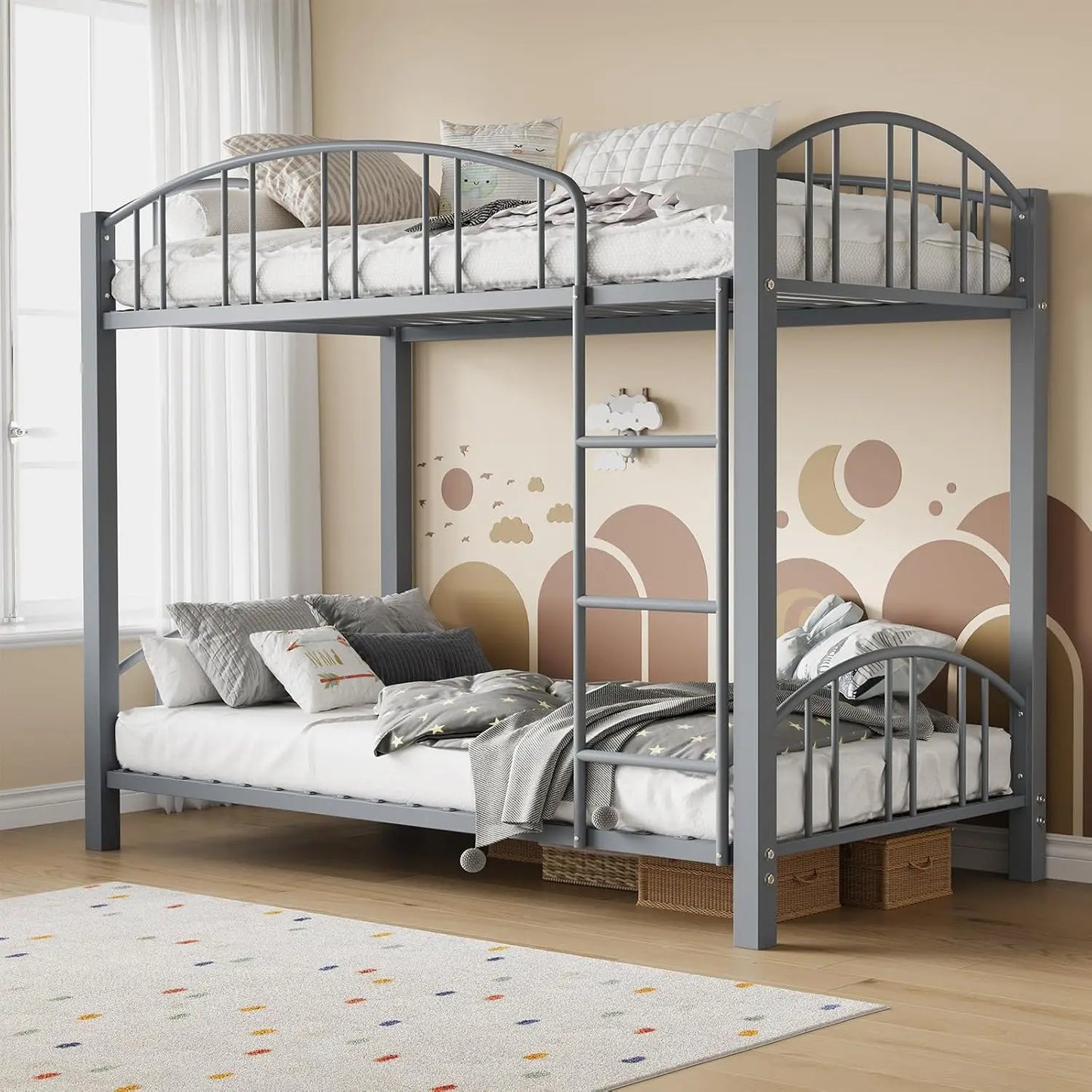 HiMISS Twin Over Twin Metal Bunk Bed With Guard Rails