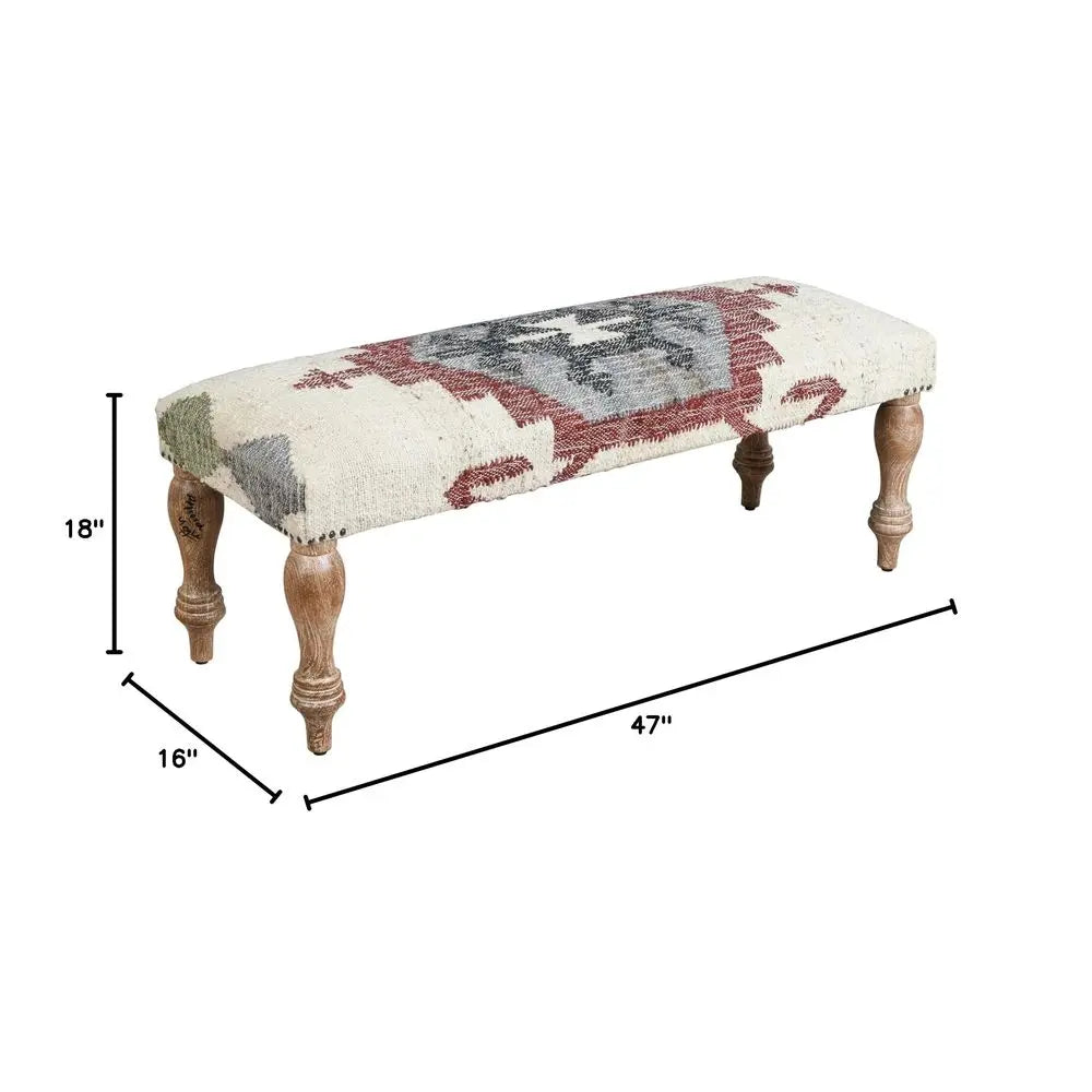Home OffWhite Multicolor Handmade Upholstered Bench for Bedroom End of Bed Modern Accent Bench for Living Room, or Entryway Sea