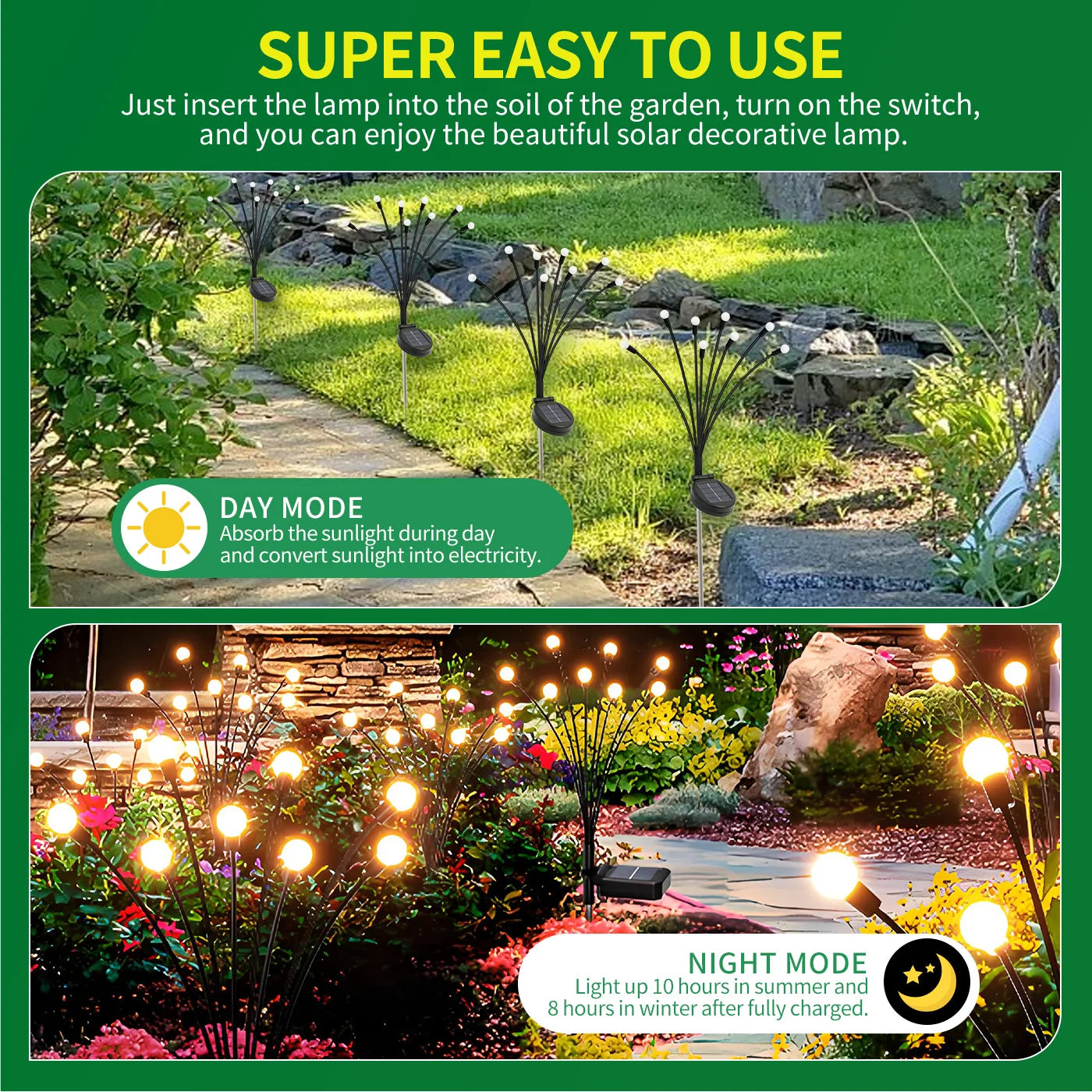 8-Head Solar Firefly LED Lights Outdoor Garden Pathway Decor