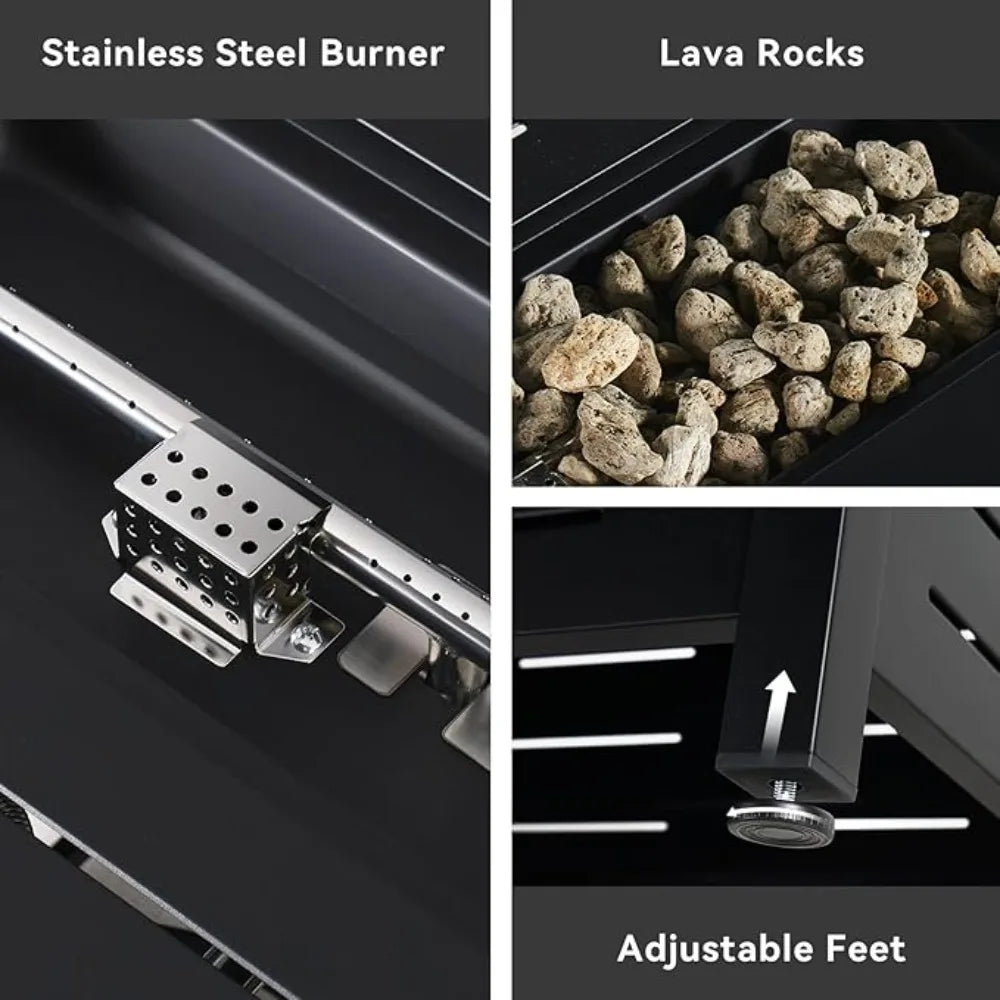 Propane Outdoor Fire Pit Table With Removable Lid Lava Rocks
