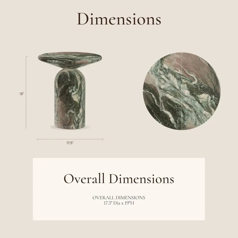 Wels End Table Reinforced Resin with Faux Marble Finish Green Modern Accent Table for Living Room or Bedroom Round Side Table f