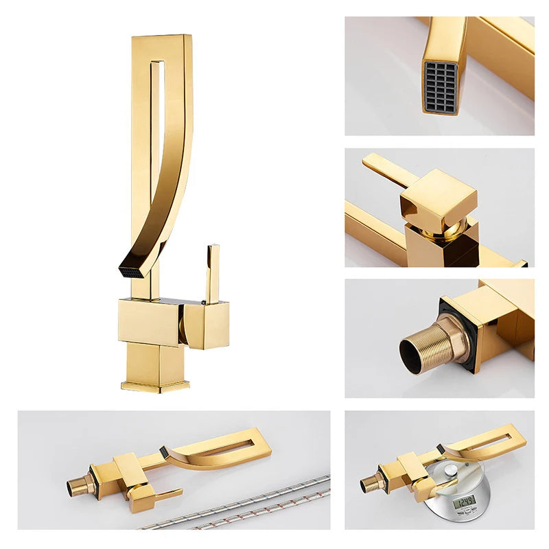 Wanmivezlo Brass Deck Mounted Basin Faucet Waterfall Mixer Tap