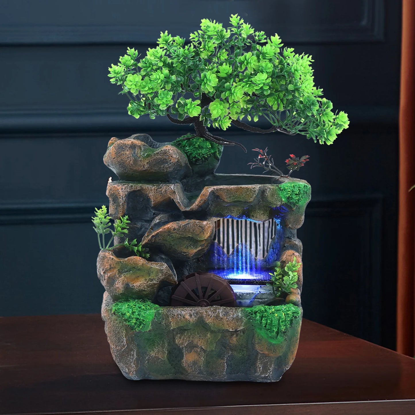 Indoor Room Waterfall Desktop Fountain Colour Changing Led Lighting Zen