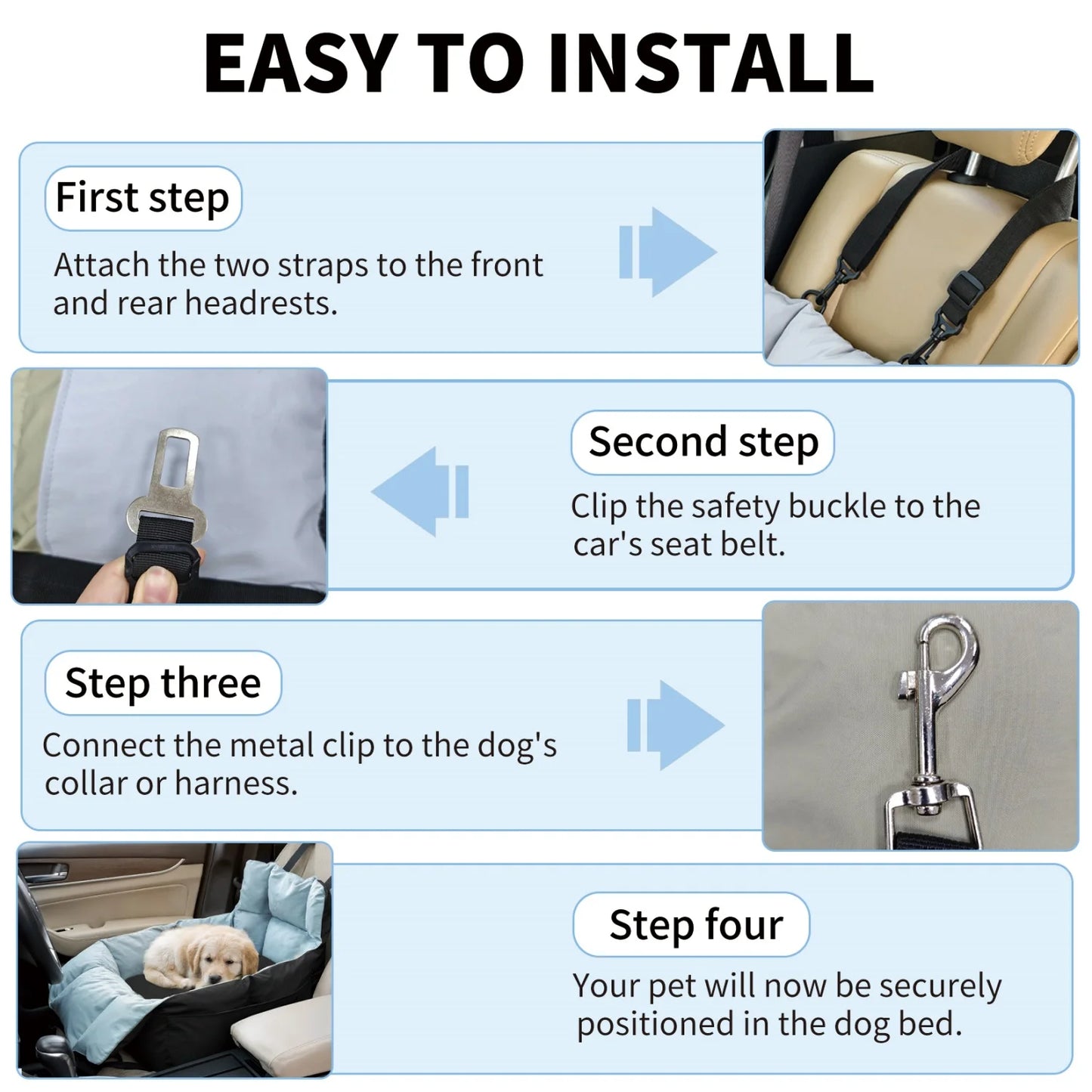 Soft Pet Car Travel Carrier Bed With Safety Belt And Storage Pocket For Small Dogs