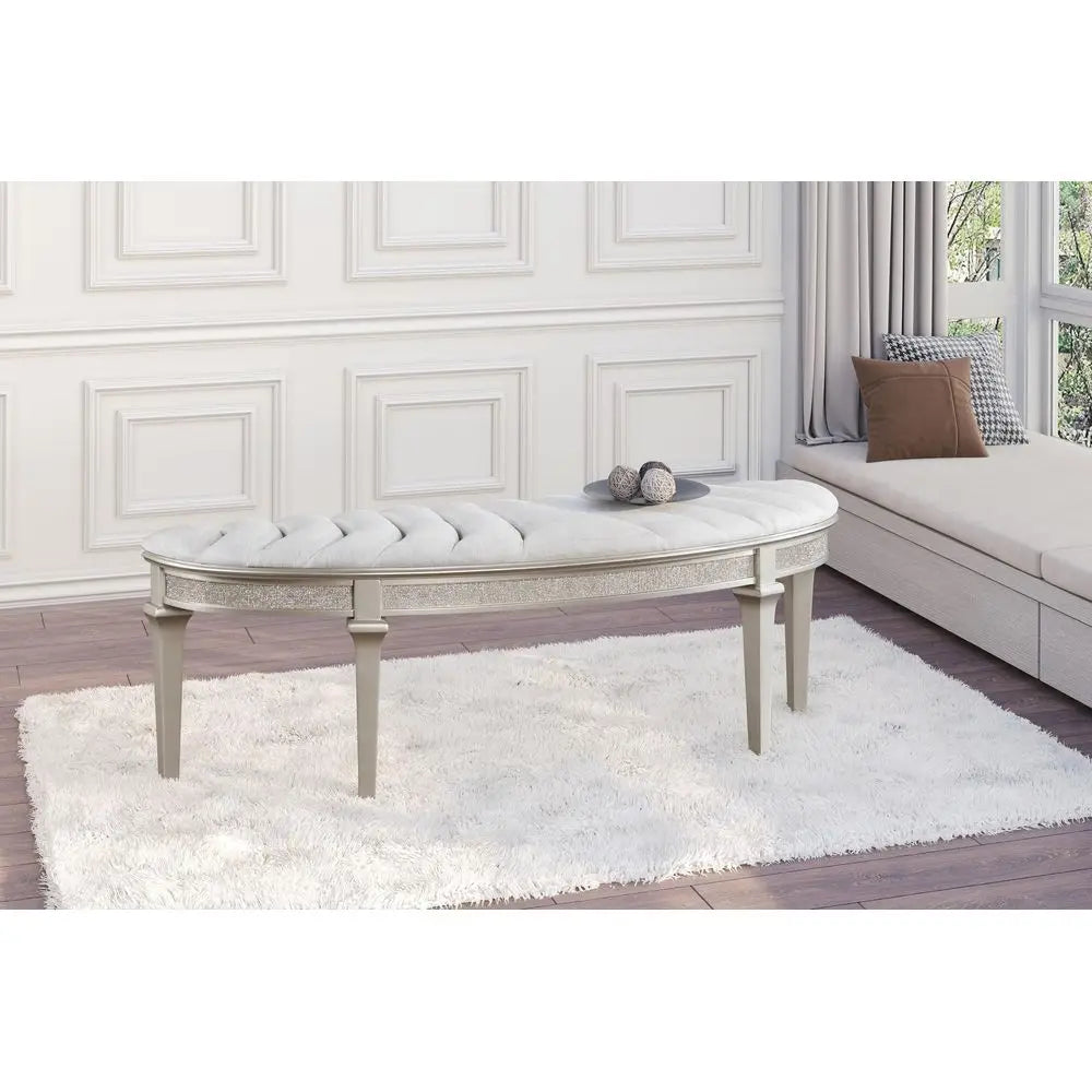 Home OffWhite Multicolor Handmade Upholstered Bench for Bedroom End of Bed Modern Accent Bench for Living Room, or Entryway Sea