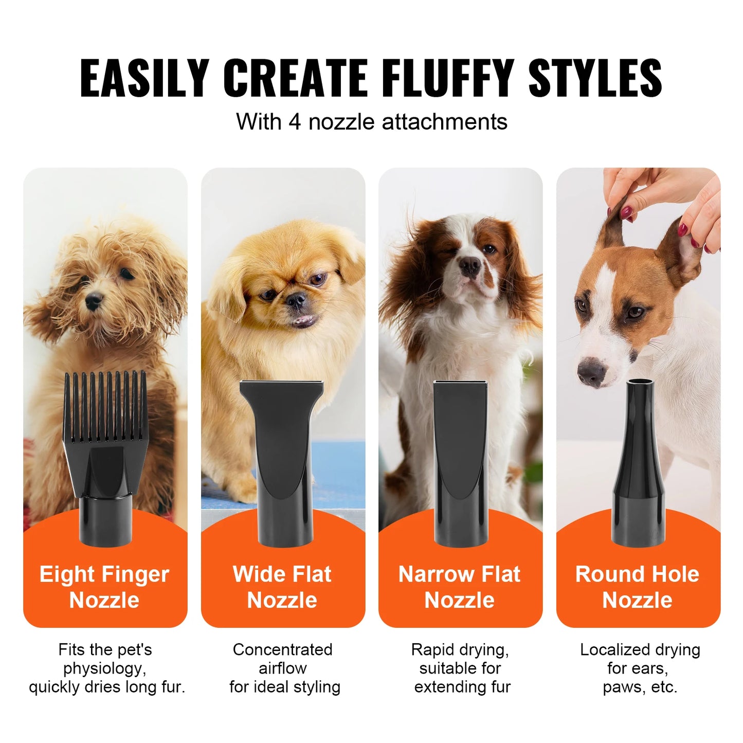 SucceBuy 2800W Pet Dog Hair Dryer With Temperature Control And Nozzles