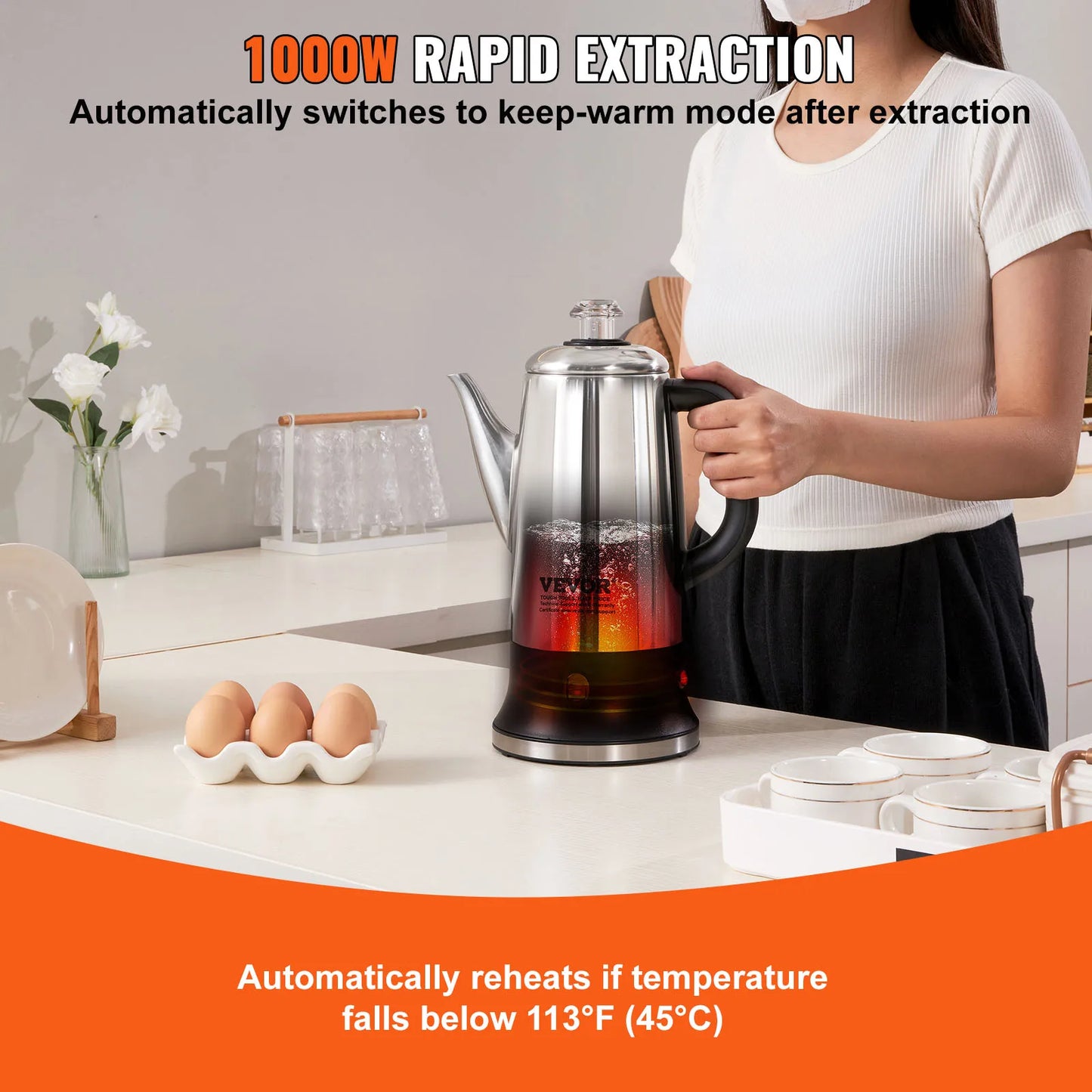 SucceBuy Electric Stainless Steel Coffee Percolator With Keep Warm Feature
