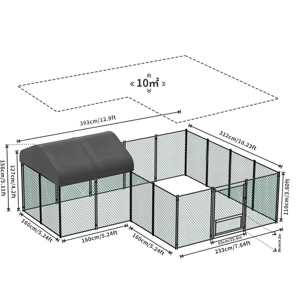 BORWART Walk In Chicken Coop Pen With Waterproof UV Cover Outdoor