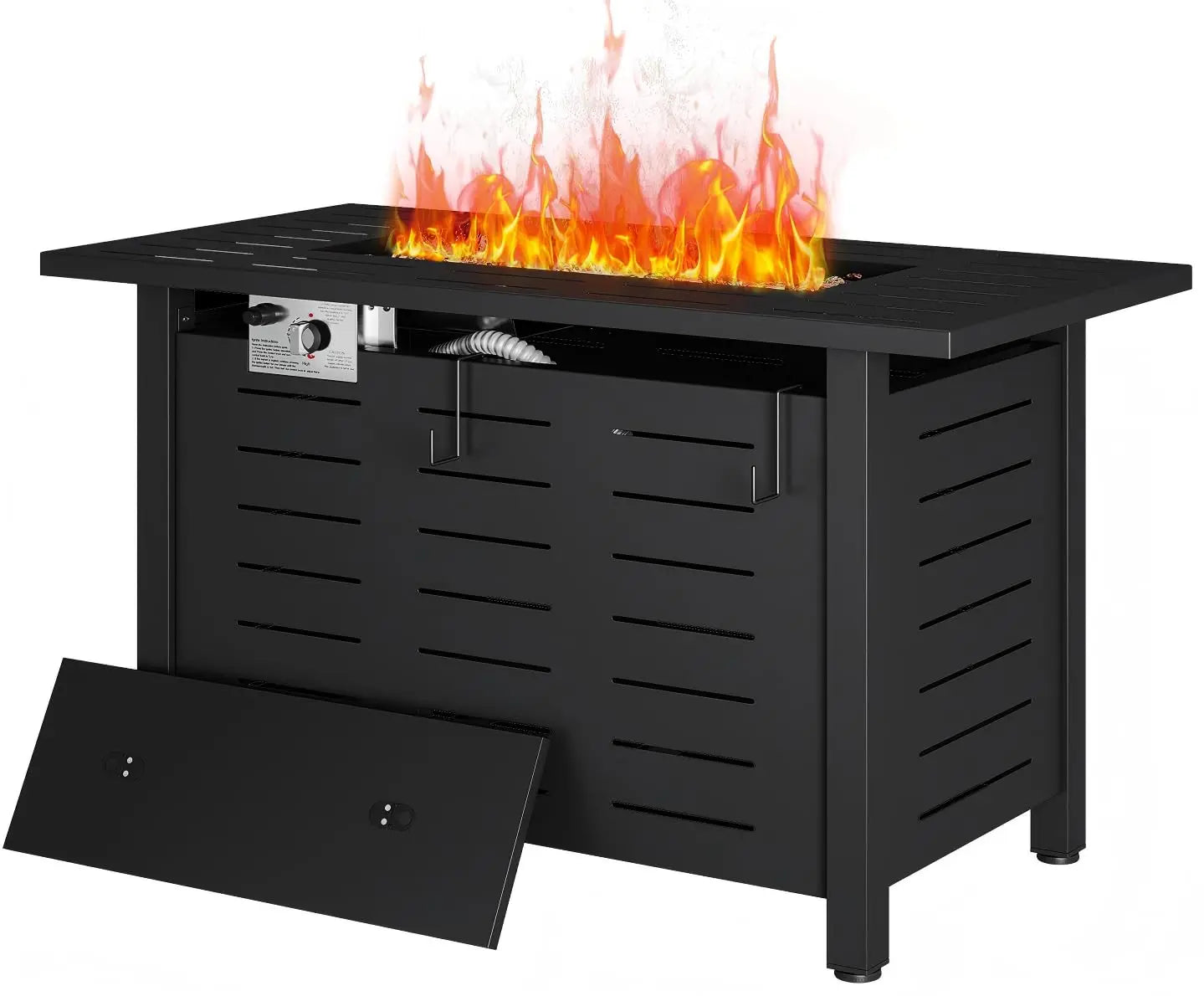 Propane Outdoor Fire Pit Table With Removable Lid Lava Rocks