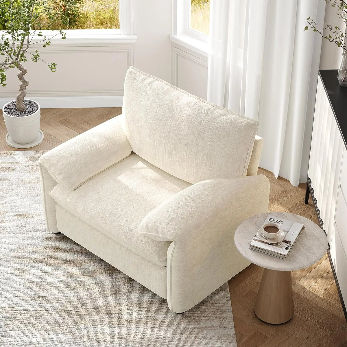 ONBRILL Plush Chenille Accent Chair Modern High Back Lounge Chair