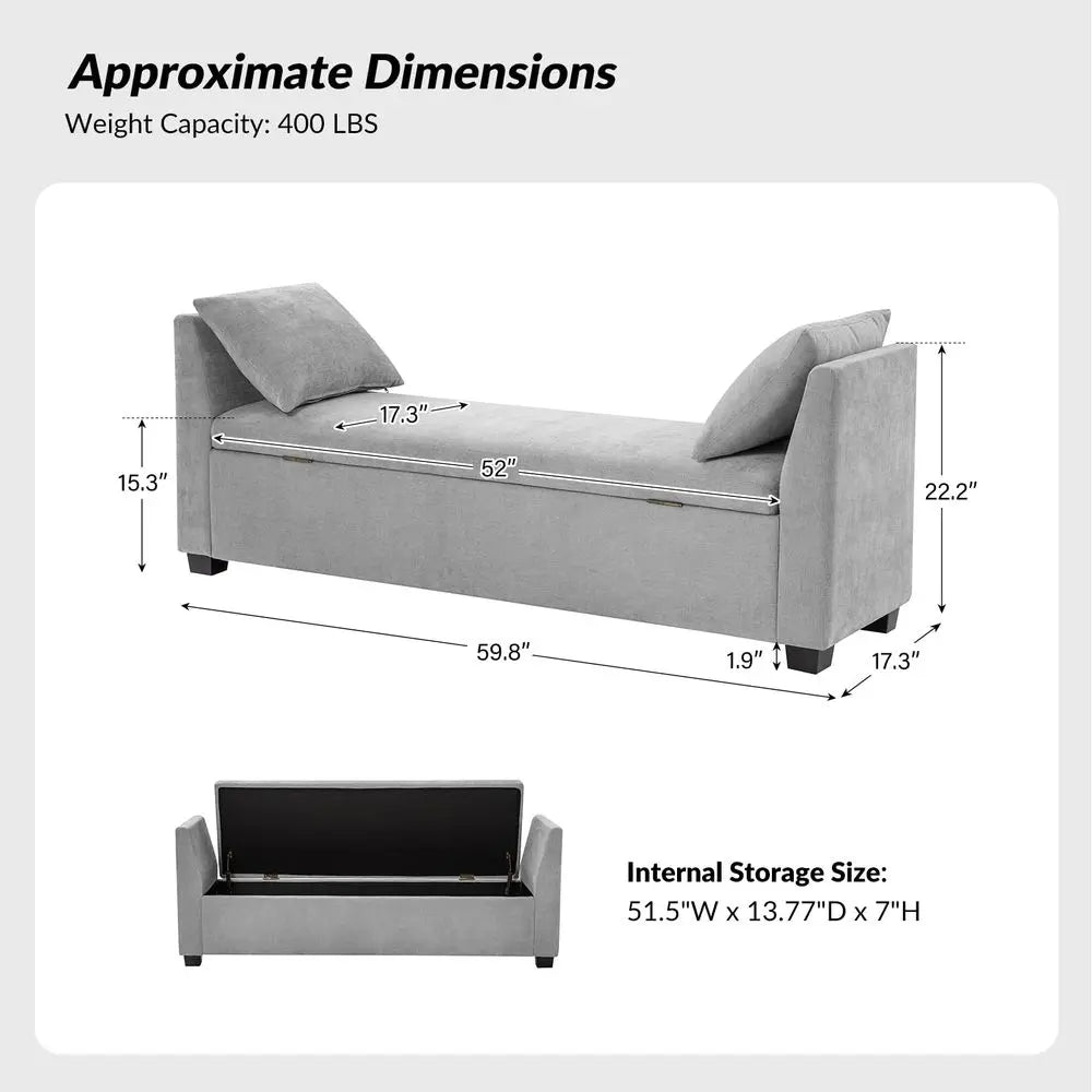 60 Storage Ottoman Bench with Pillows, Water Resistant Storage Bench End of Bed Upholstered Bedroom Entryway Storage Ottoman Fo