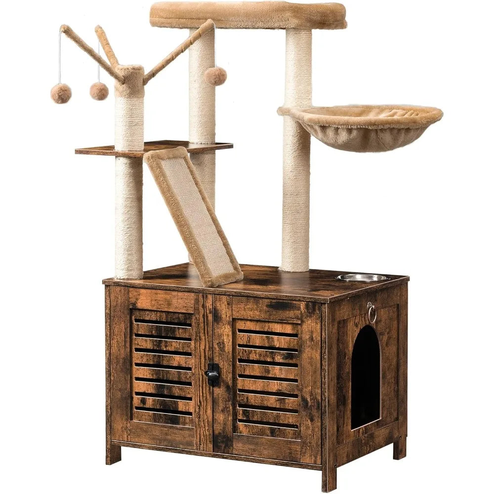 Cat Tree With Litter Box Enclosure And Scratching Posts