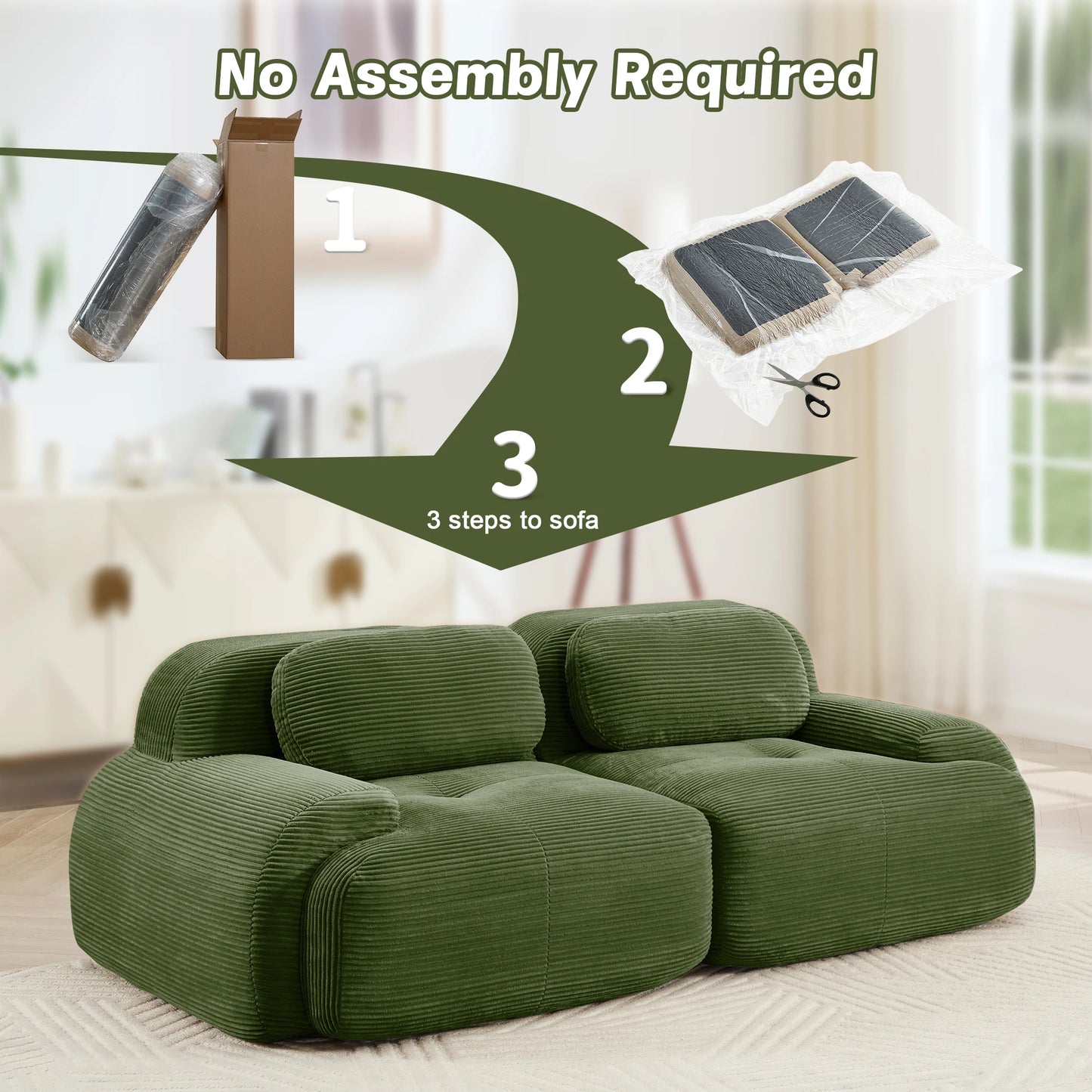 Modern Corduroy Loveseat Sofa With Curved Armrests And Plush Comfort