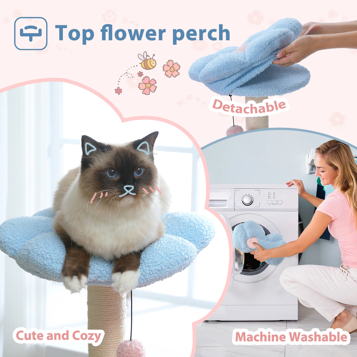 PETEPELA Flower Cat Tree With Hammock And Sisal Scratching Posts
