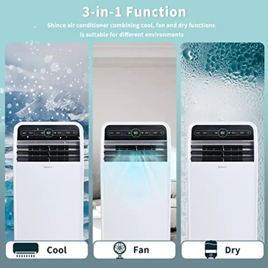 Portable air conditioner for rooms up to 450 sq.ft, plastic housing, white, 12, 000 BTU cooling capacity with dehumidifier and