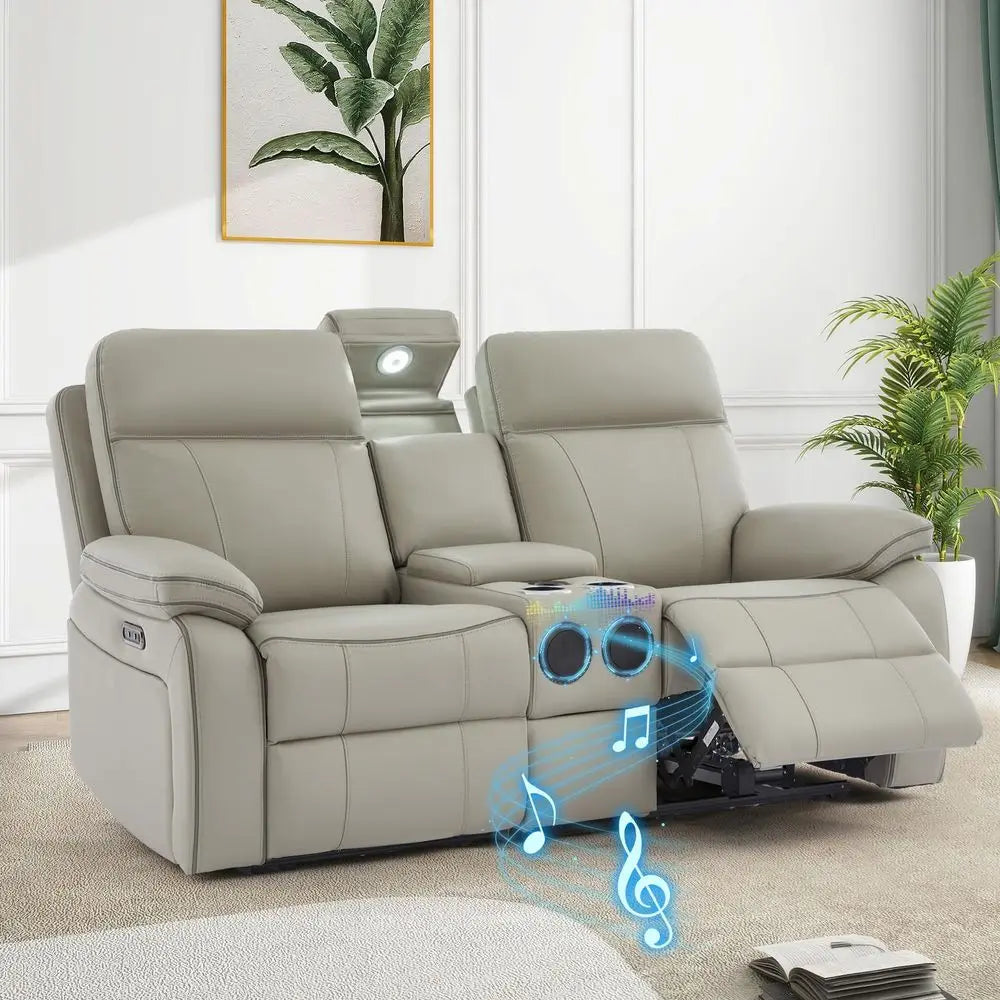 Reclining Loveseat with LED Reading Light Storage Drawer Bluetooth Speakers, Power Loveseat Recliner Sofa Wall Hugger Reclining