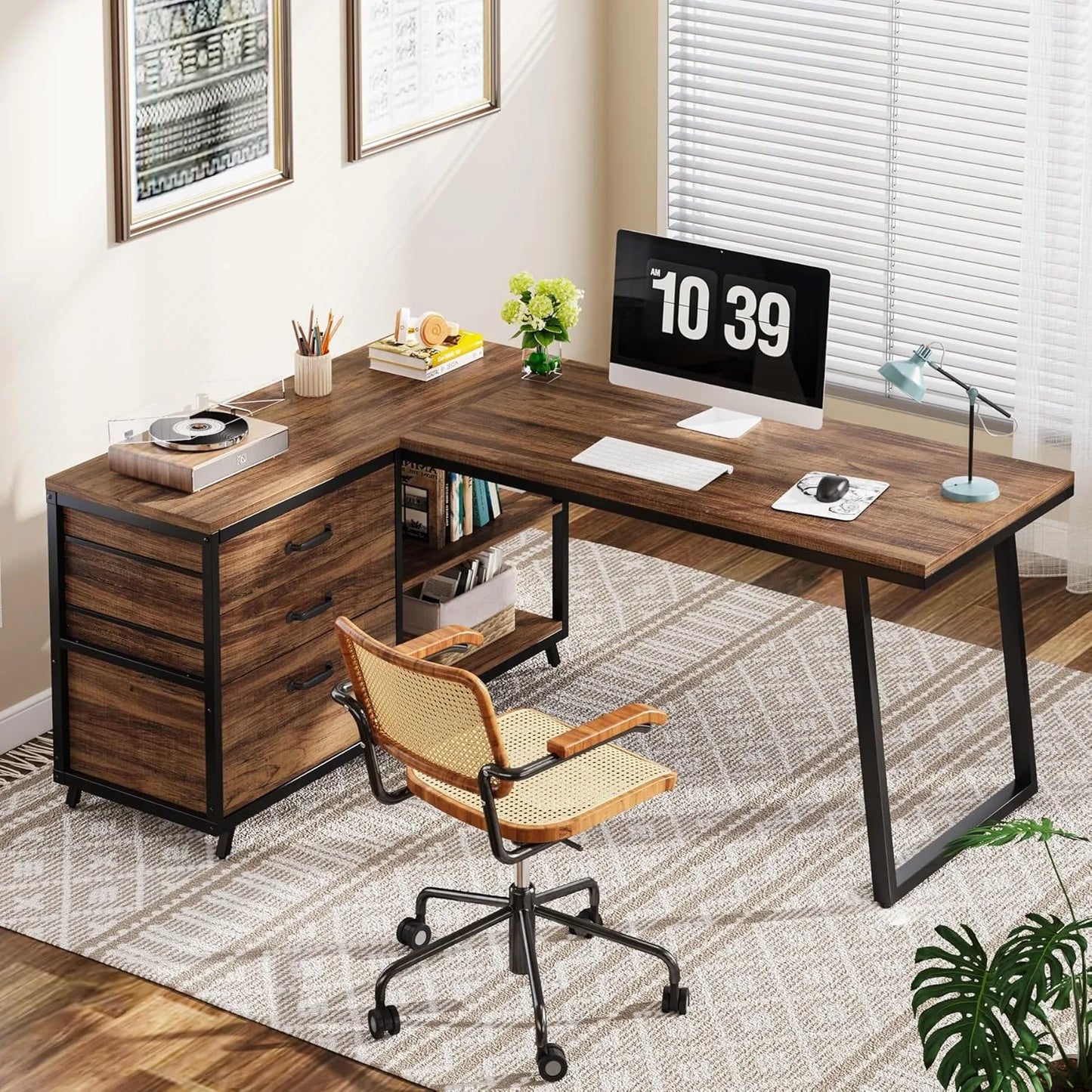 Little Tree L Shaped Computer Desk With Three Drawers