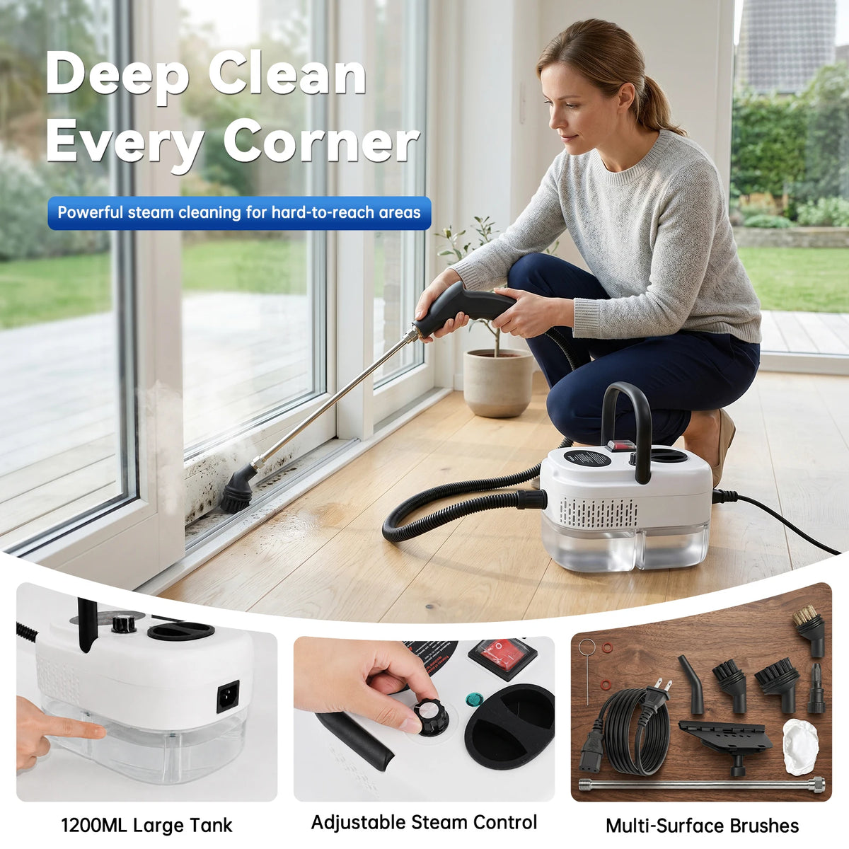 Portable 2500W Handheld Steam Cleaner With US Plug And Accessories