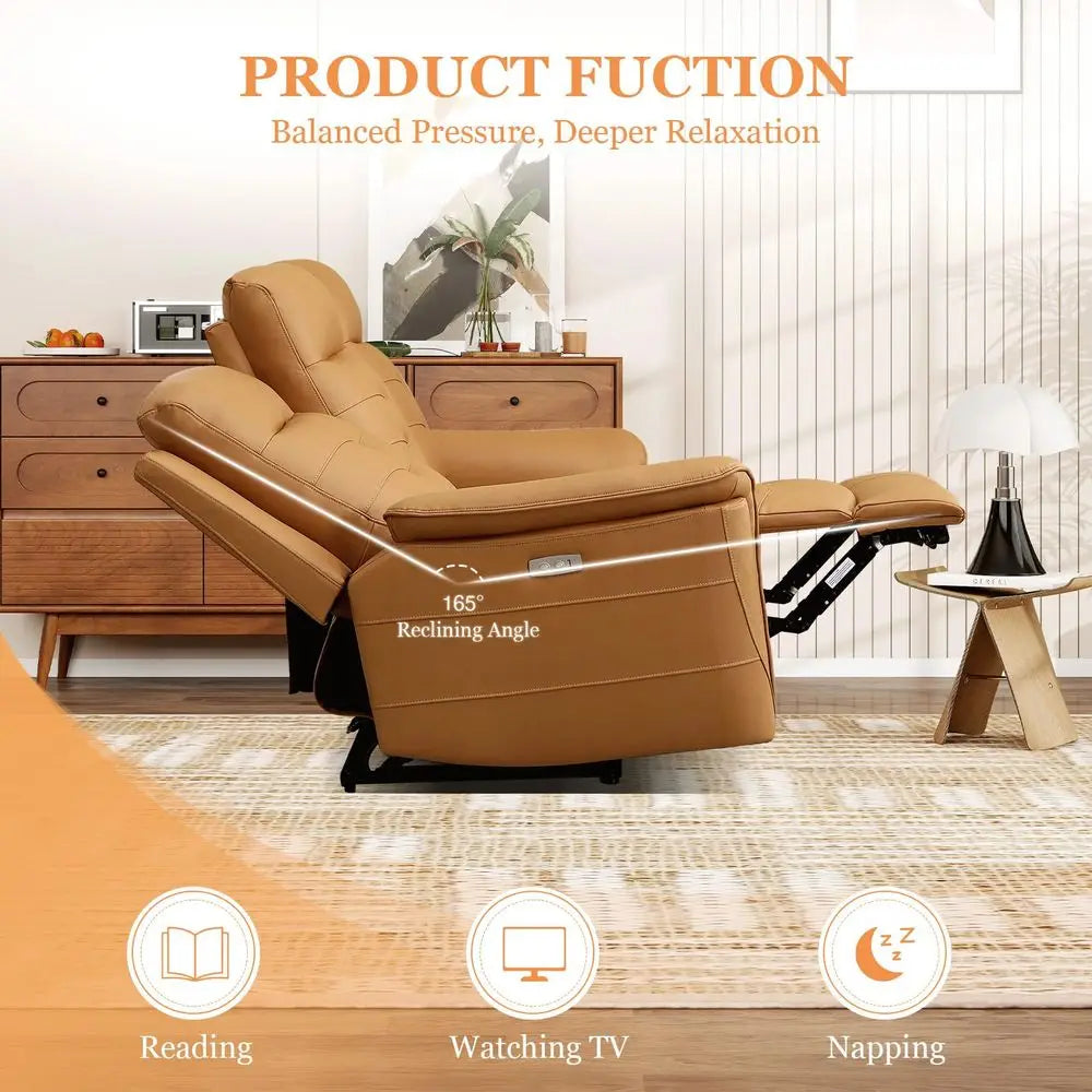 Power Recliner Sofa Couch, Breathable Faux Leather Reclining Couches with USB Charging Port, Overstuffed Armrest and Backrest,