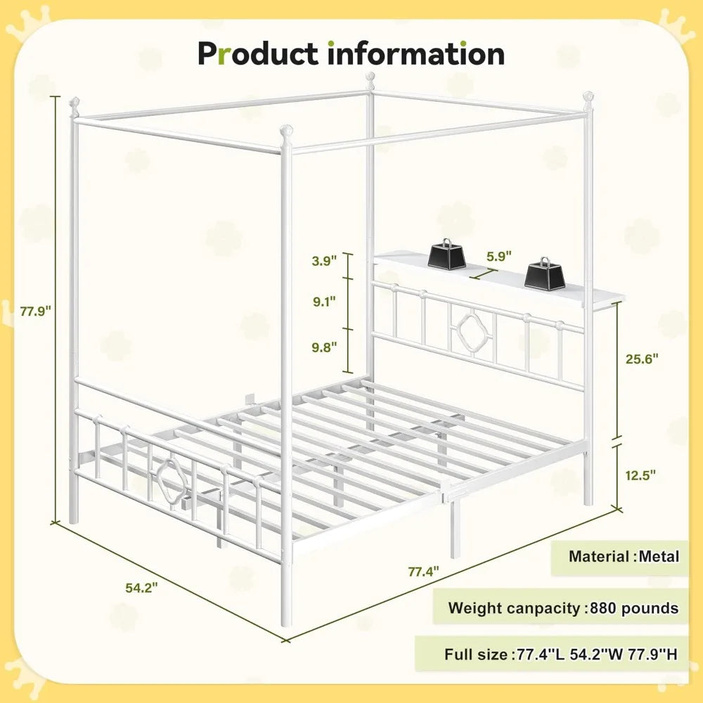 Bed Frame with Storage Headboard, Bed Frame with 4 Removable Posts, Sturdy Metal Platform with Under-Bed Storage Customized