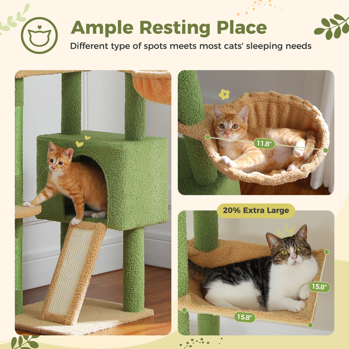 PETEPELA Cactus Cat Tree With Condo Hammock And Scratching Post