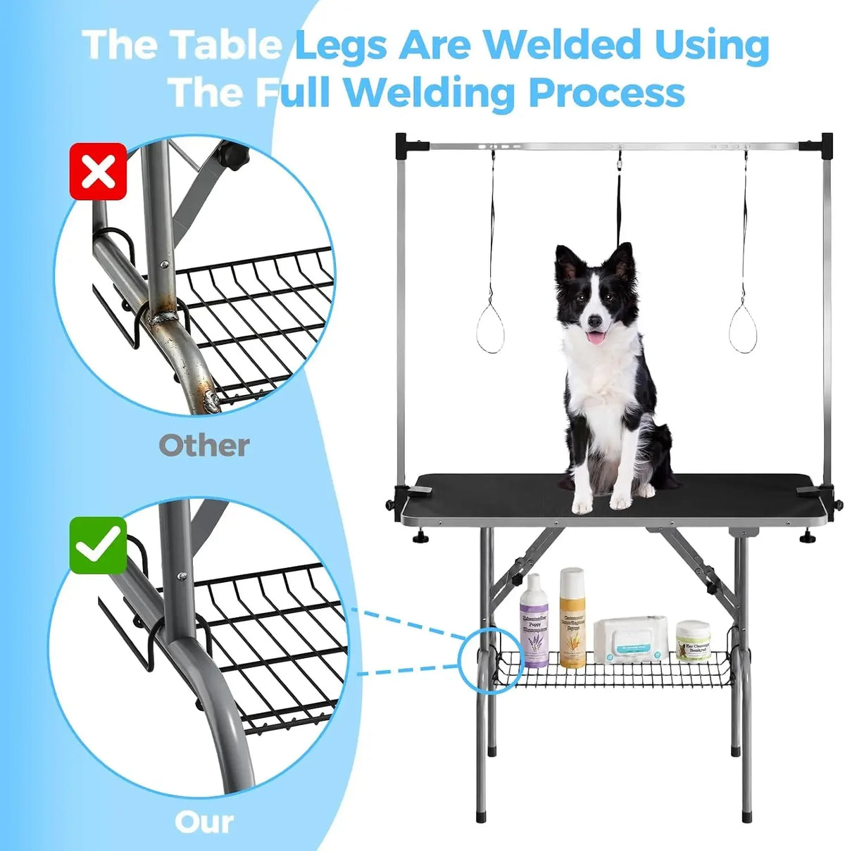 Garvee Foldable Dog Grooming Table With Adjustable Arm And Storage