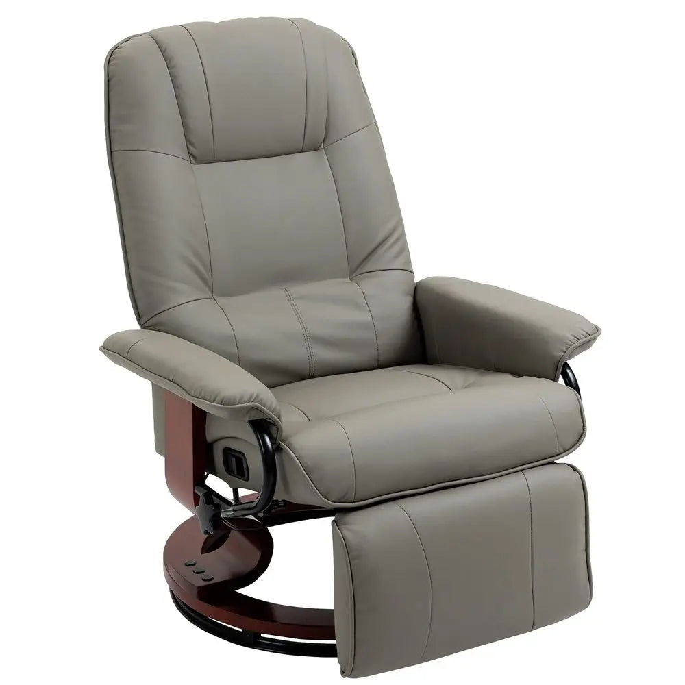 Swivel Recliner Chair, PU Leather Reclining Armchair with Retractable Footrest, Lounge Chair with Wood Base and Adjustable High