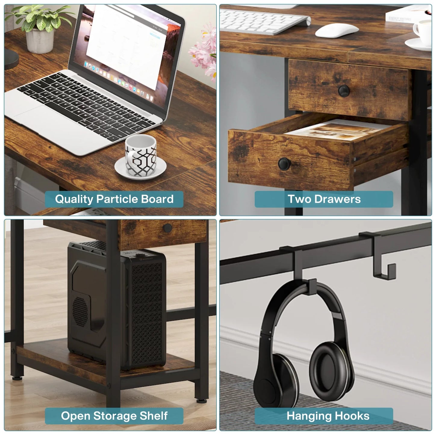 Tribesigns 78.74’’ Two Person Desk with 2 Drawers, Long Double Computer Desk Gaming Table with Shelves