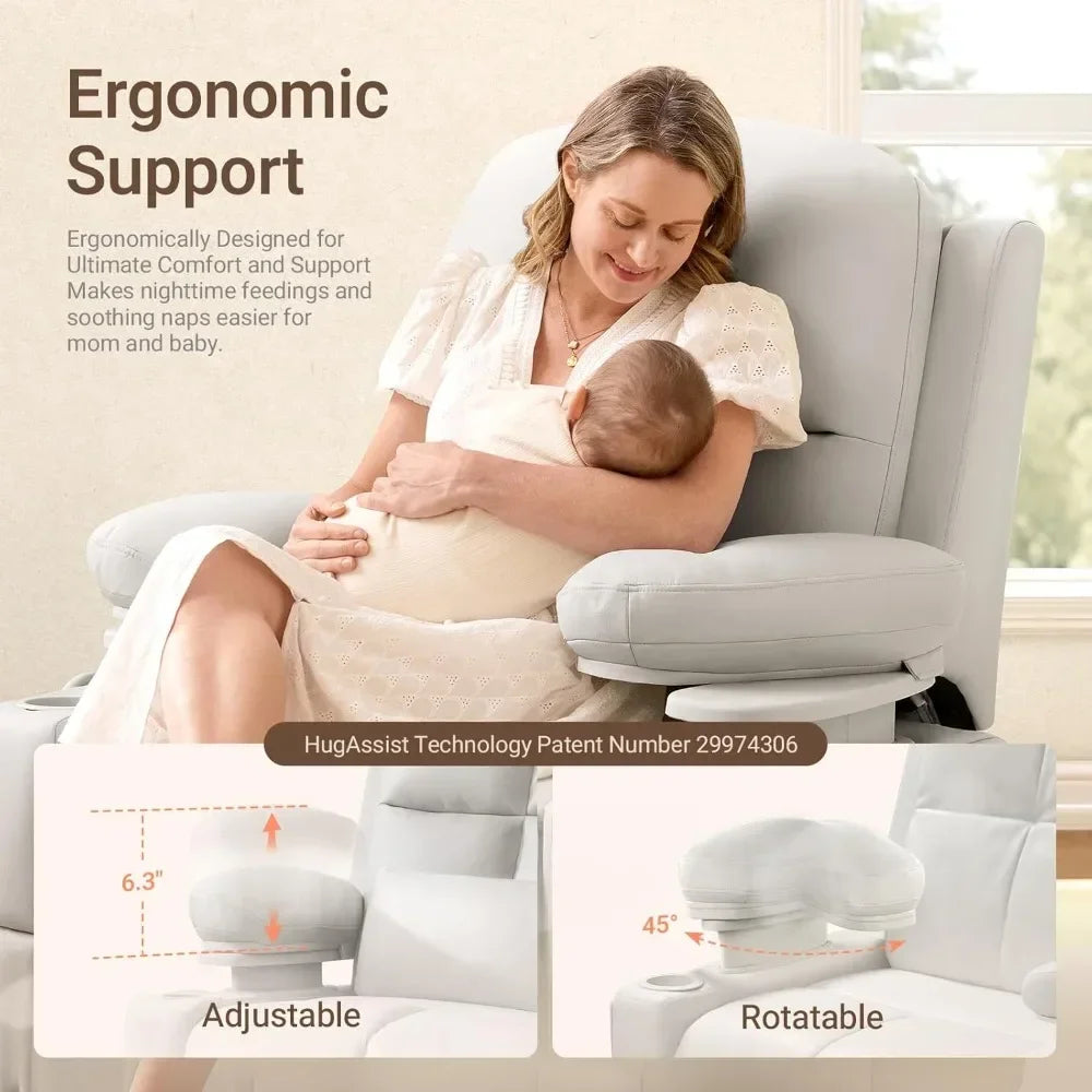 Pro Oversized Rocking Chair Nursery with Adjustable Armrests, Electric Glider Nursing Chair for, Customized