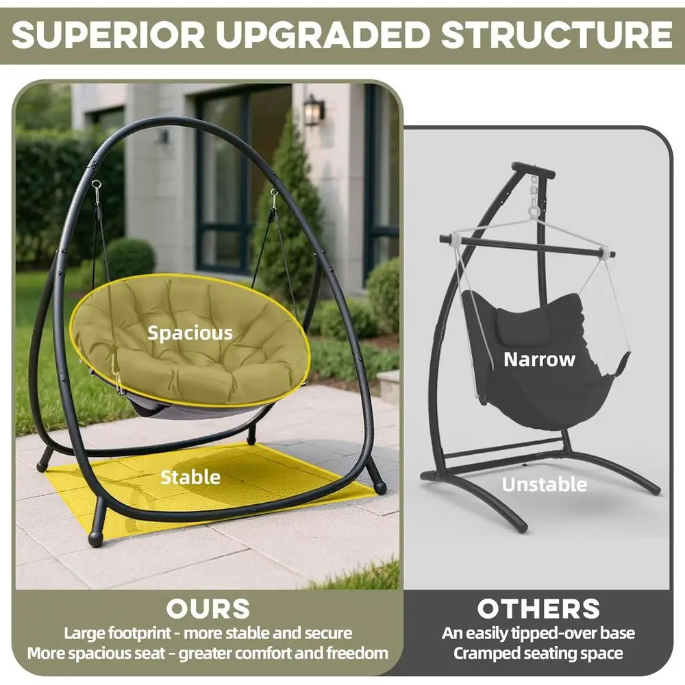 Hammock Hanging Chair with Stand Round-Shaped Swing Chair Indoor with Padded Cushion or Outdoor Bedroom Patio Balcony