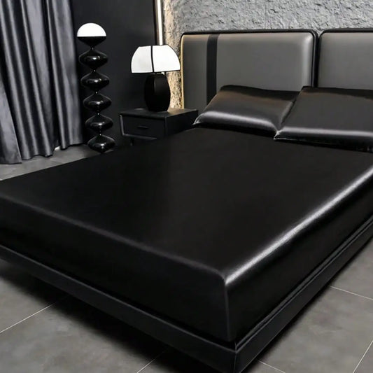 Luxurious Solid Silky Satin Fitted Sheet Set With Pillowcases