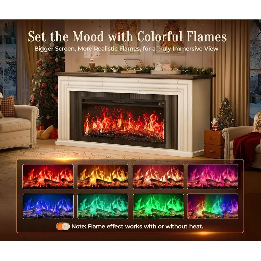 70 Fireplace TV Stand with 42 Electric Fireplace, Farmhouse TV Stand for 65 75 Inch TV, Entertainment Center TV Console with 3
