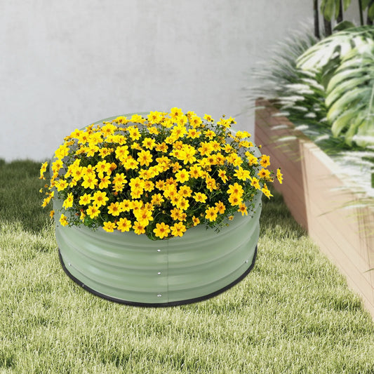 Bymaocar Round Metal Planter Set Galvanized Raised Garden Boxes 2 Pieces