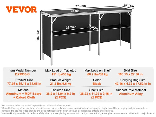 SucceBuy Folding Portable Bar Table With Carry Case And Shelf