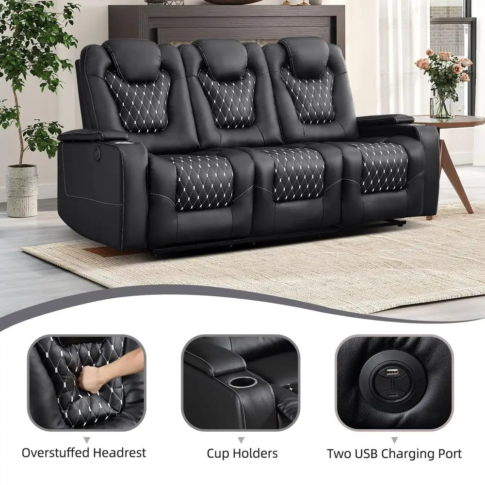 Power Faux Leather Reclining Couch with Cup Holder and USB Port, Living Room Furniture Set, Electric Recliner Sofa for Home The