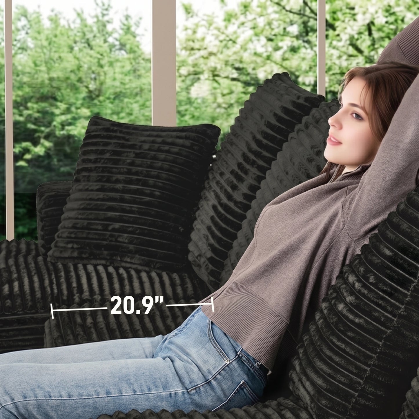 L-Shaped Corduroy Recliner Sofa With Chaise Deep Seat Modular Sectional