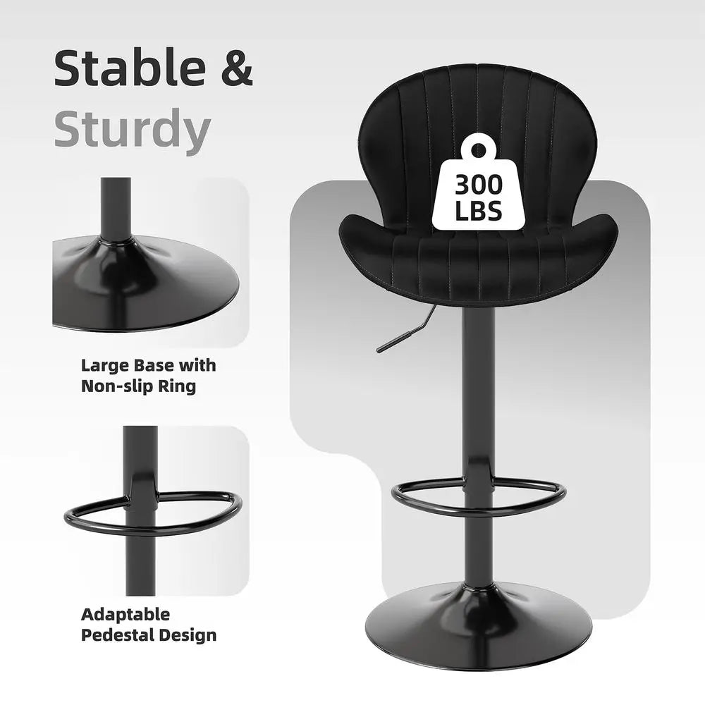 Modern Bar Stools Set of 4, Velvet Height Adjustable Swivel Barstools, Armless Kitchen Island Counter Chairs with Back amp Foot