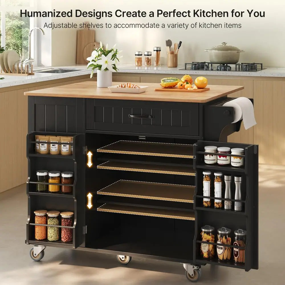 YTYIN Kitchen Island With Storage And Drop Leaf Top
