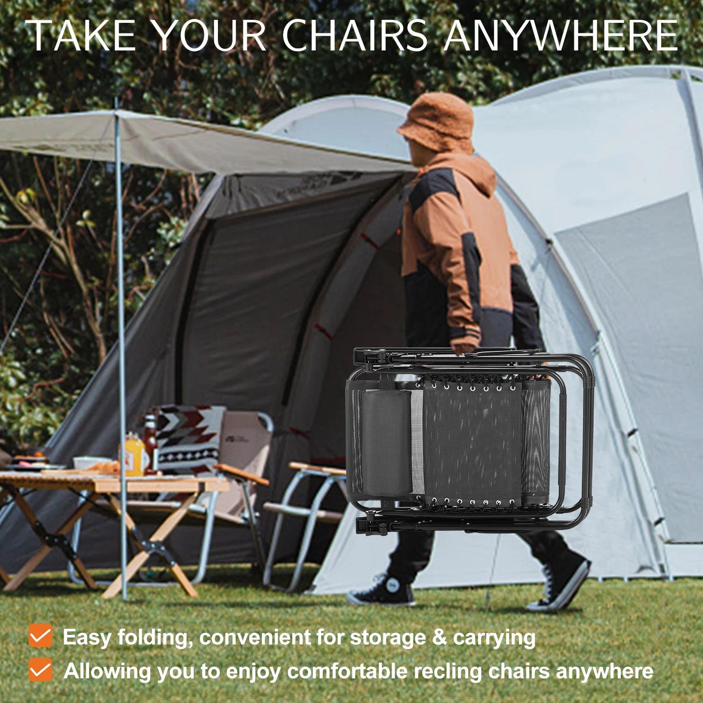 JHK Zero Gravity Portable Recliner Cup Holder Outdoor Patio