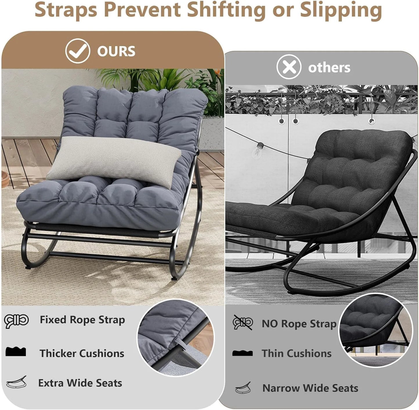 HiMiss Heavy Duty Outdoor Patio Rocking Chair With Thick Cushions