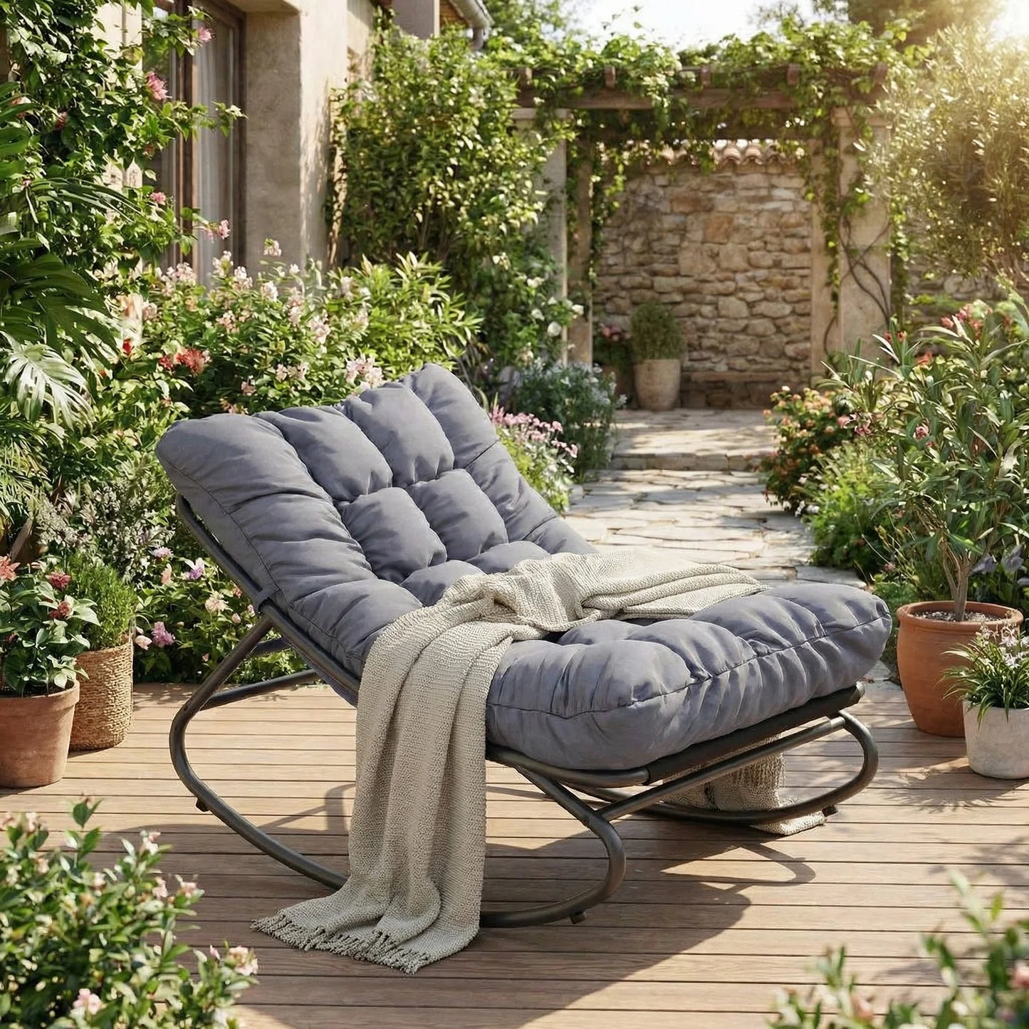 HiMiss Heavy Duty Outdoor Patio Rocking Chair With Thick Cushions
