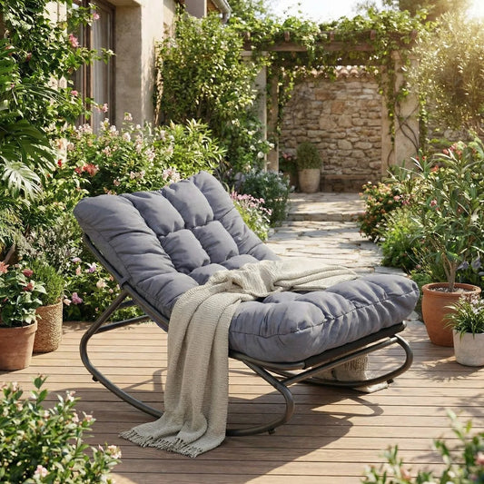 HiMiss Heavy Duty Outdoor Patio Rocking Chair With Thick Cushions