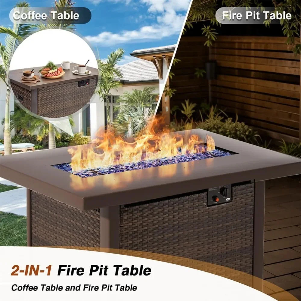 Outdoor Rattan Sectional Sofa Set With Fire Pit Table