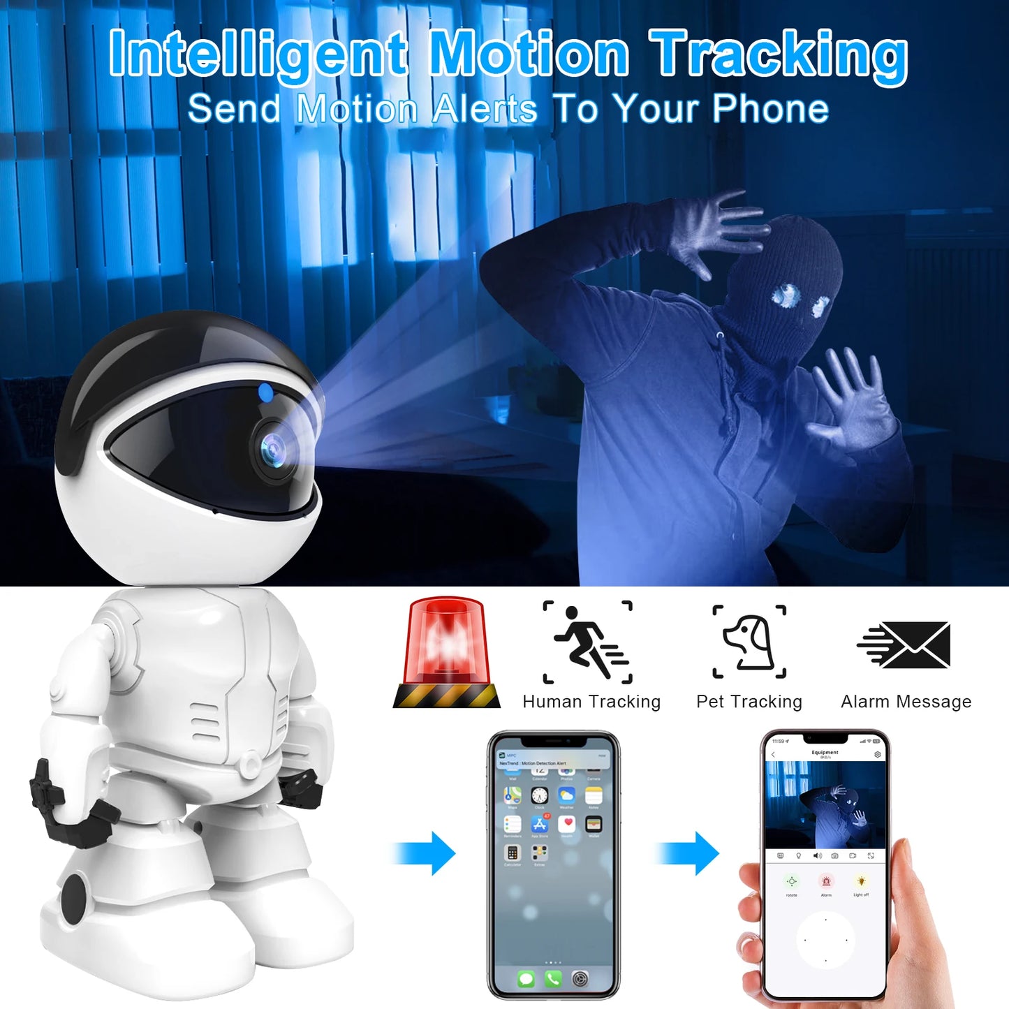 Wescuu 3Mp Wifi Robot Camera Night Vision Auto Tracking Monitor