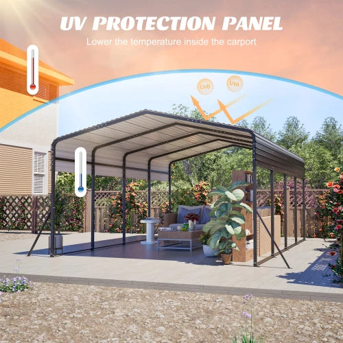 Metal Carport,Garage with Upgraded Triangle Reinforced Frame&4 Poles,Galvanized Steel Hardtop Roof