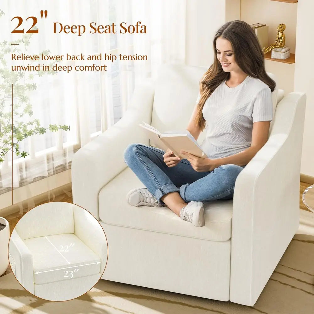 Swivel Accent Chair Set of 2, Large Comfy Reading Chairs, Square SingleSeat Armchair Upholstered Sofa for Reading, Nursery, Liv