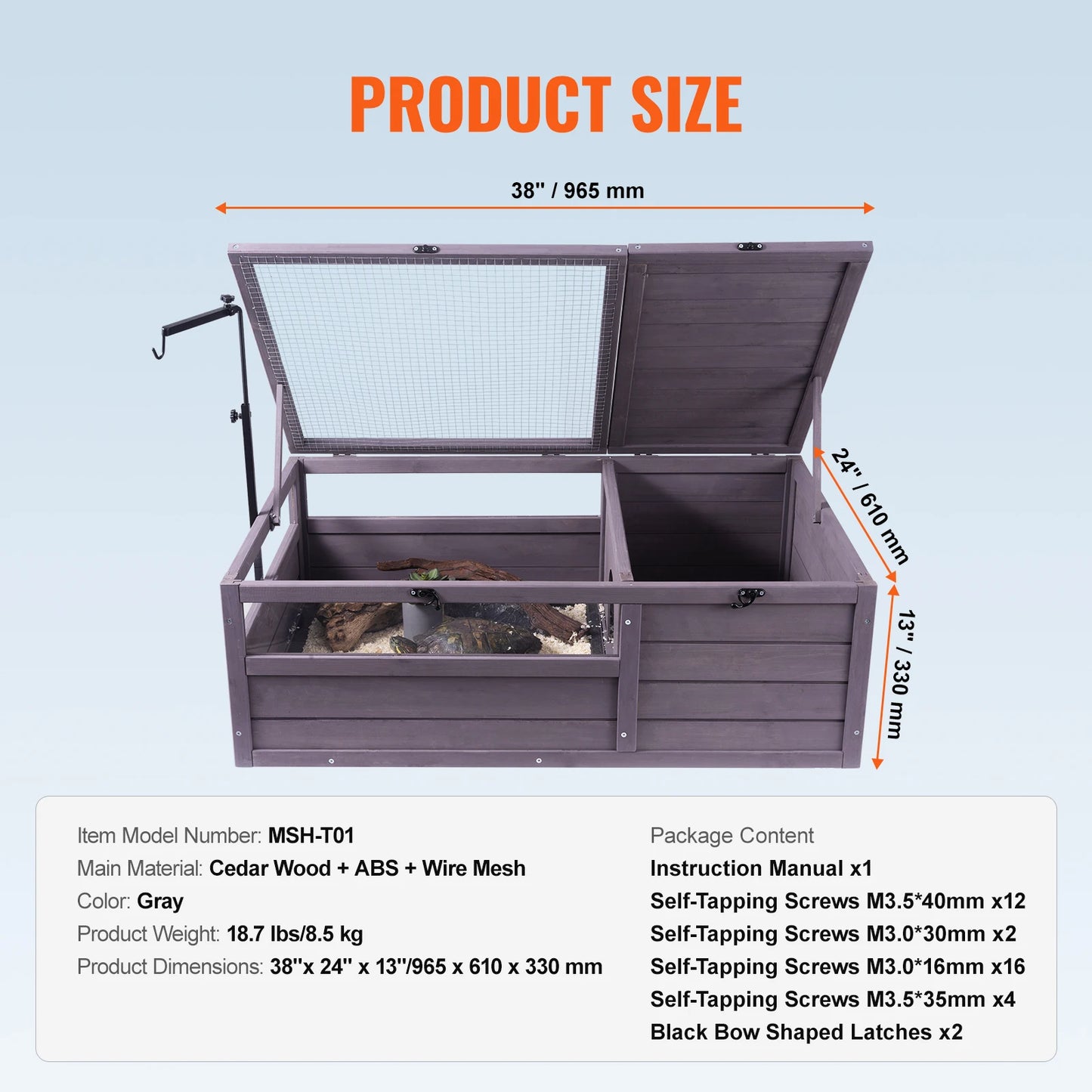 SucceBuy 3-Room Tortoise House Tortoise Habitat Wooden Enclosure Indoor Outdoor Openable Roof Large Reptile Cage44" x 25.6"x 24"