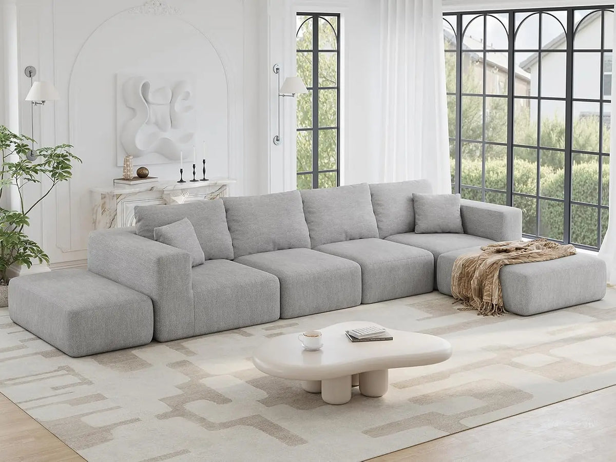 150" Modular Sectional Sofa, Extra Deep 6 Seater, Plush Comfy Cloud Couch, Flexible Layout, No Assembly, Chenille, Custom