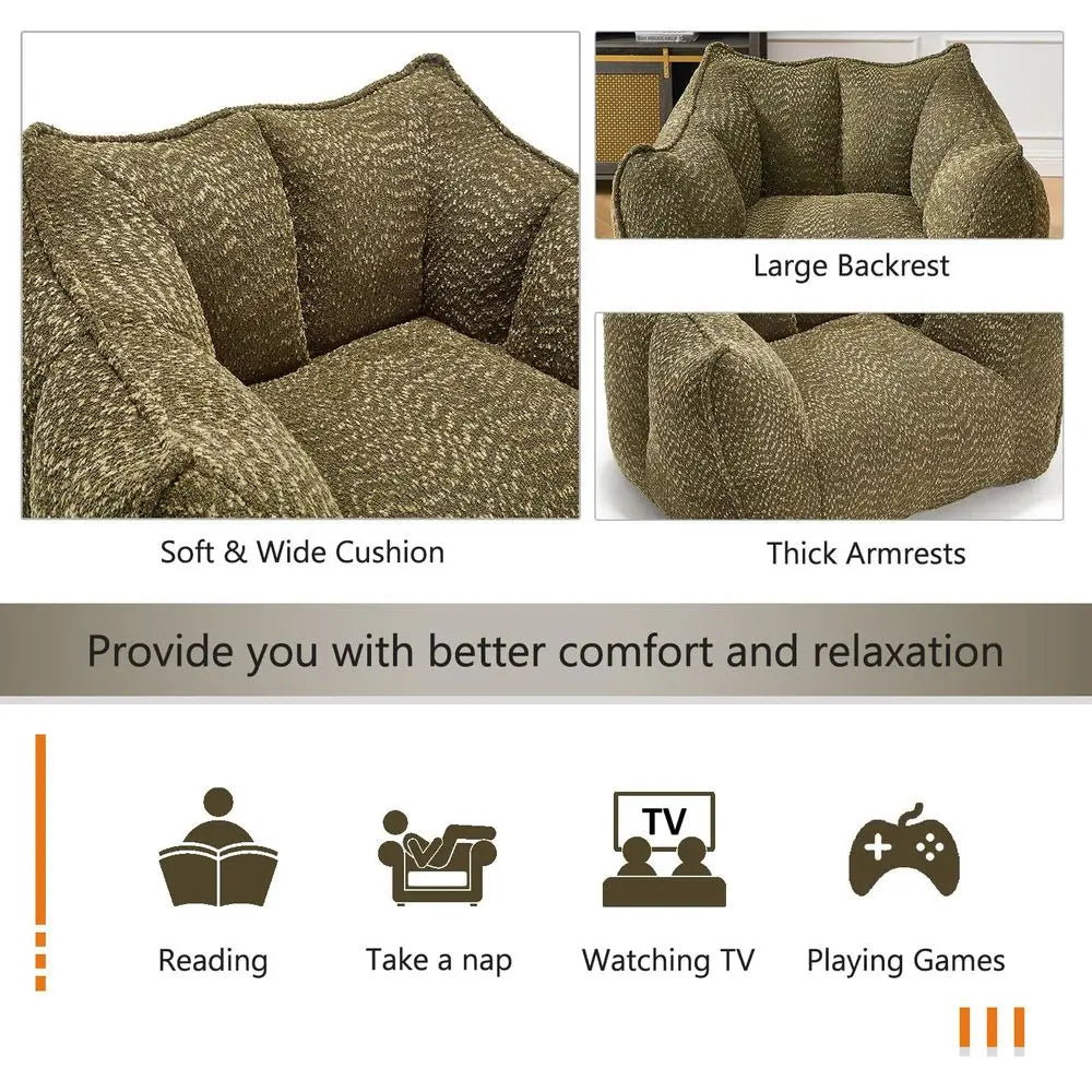 Bean Bag Sofa Chairs, Oversized Bean Bag Couch, Modern Lazy Sofa Chair with Memory Foam Filled, Floor Lounge Chair for Living R