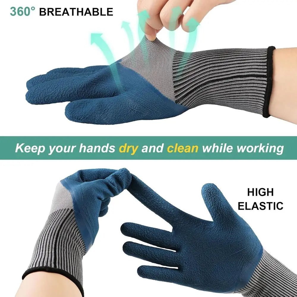 6 Pairs Latex Gardening Gloves with Grip, Protective Work Gloves for Lawn Yard